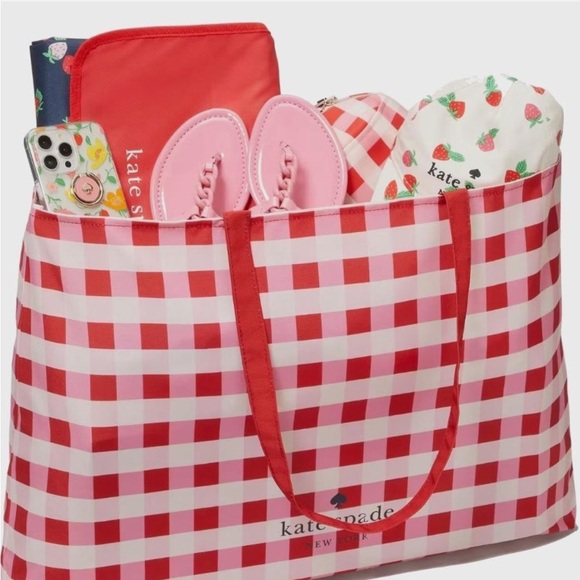 NWOT-Kate Spade Red and White Checkered Tote - Picture 1 of 6